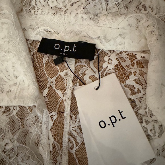 o.p.t. Lace Dress White Maxi Size 6 Puff Sleeve Delicate Bows Keyhole Collar - Picture 8 of 8